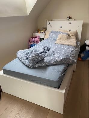 Cadre de lit+2boîtes rangement- sommieres-matelas 90x200 cm, Ophalen, Zo goed als nieuw