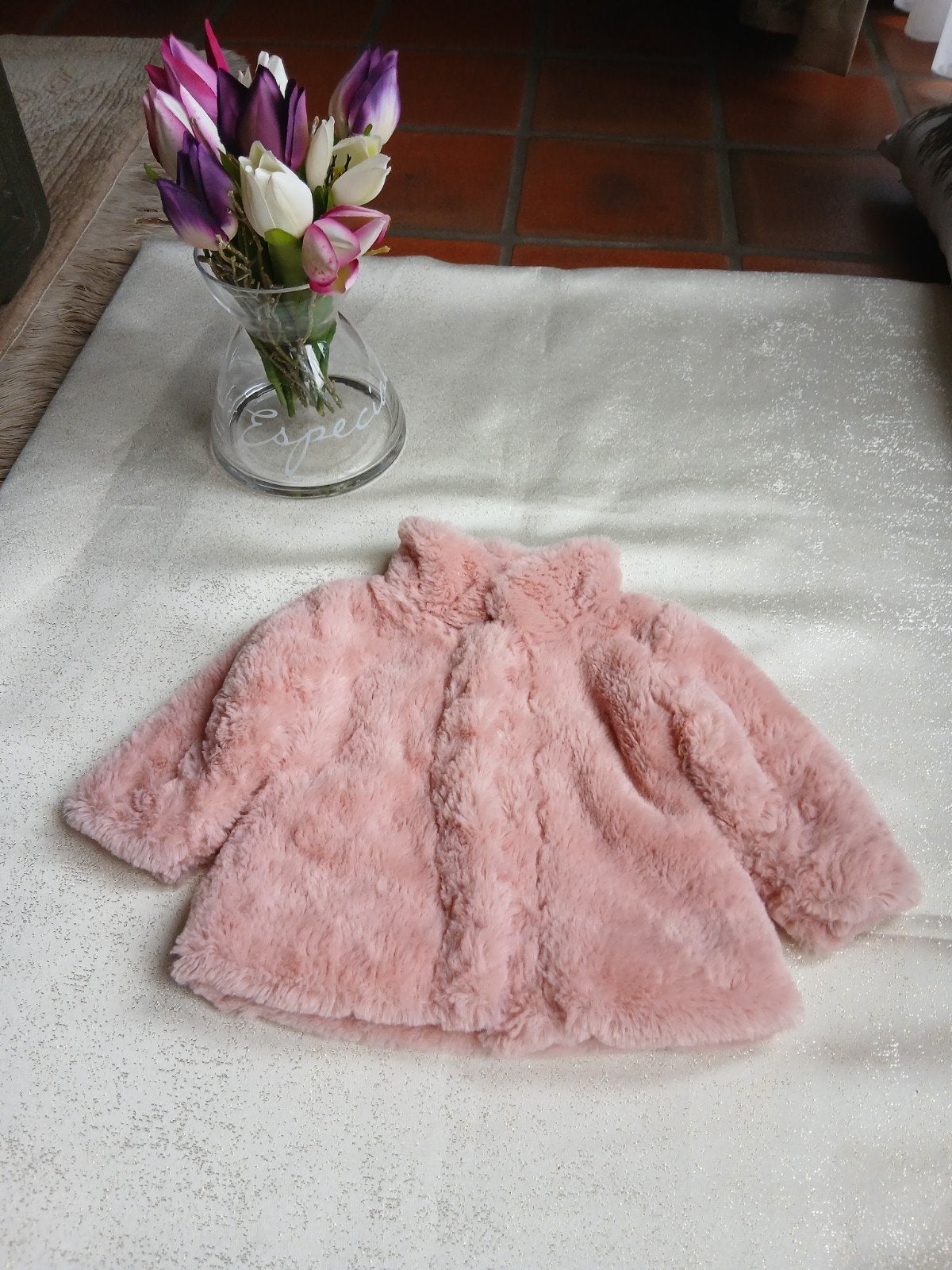 Mooie Baby Look imitatiebont jasje – Maat 56 (Roze), Enfants & Bébés, Vêtements de bébé | Taille 56, Enlèvement ou Envoi, Manteau