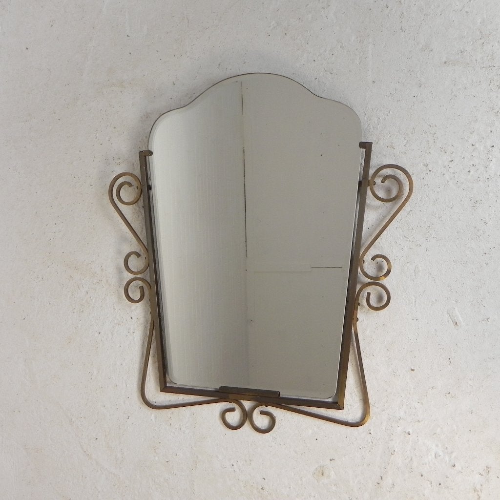 Vintage geslepen spiegel in messing frame, jaren 50, Antiek en Kunst, Ophalen of Verzenden