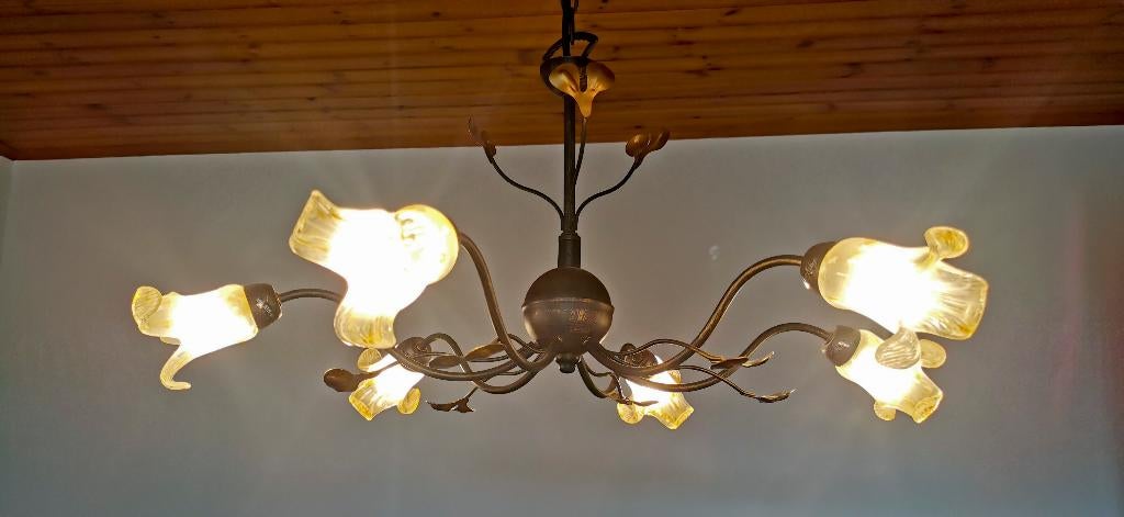 Lustre contemporain dimmable – verre torsadé & métal noir, Ophalen, Zo goed als nieuw