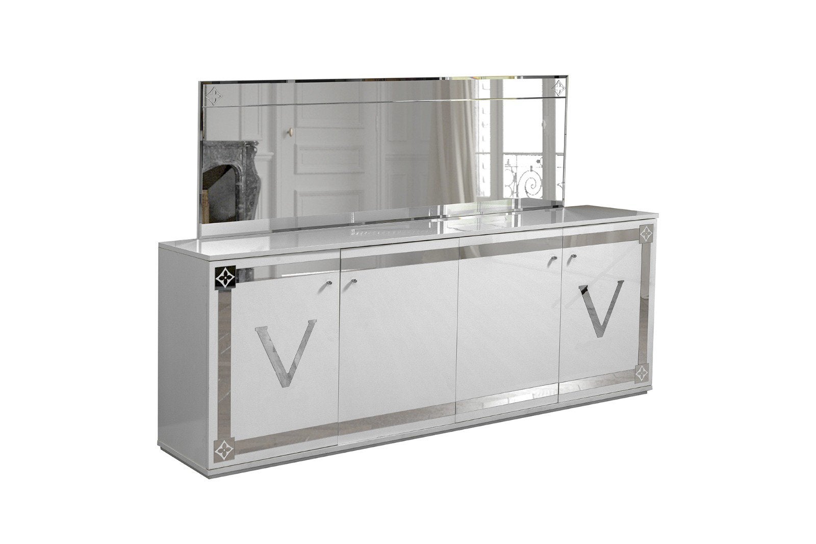 Luxe Wit Zilverkleurig Dressoir met Grote Spiegel, Enlèvement