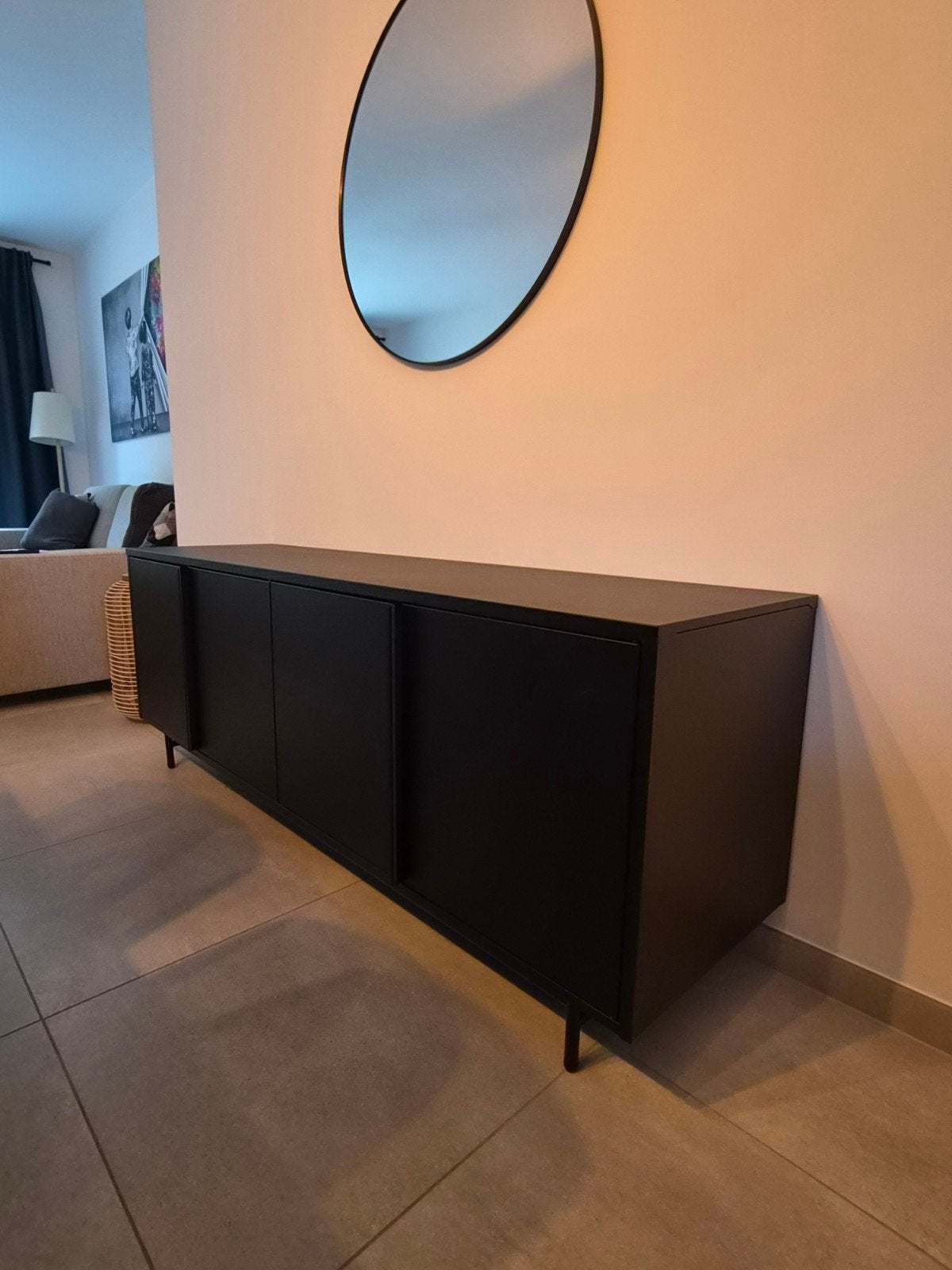 Buffet bas enfilade 4 portes en métal noir mat, Enlèvement, Comme neuf, Métal