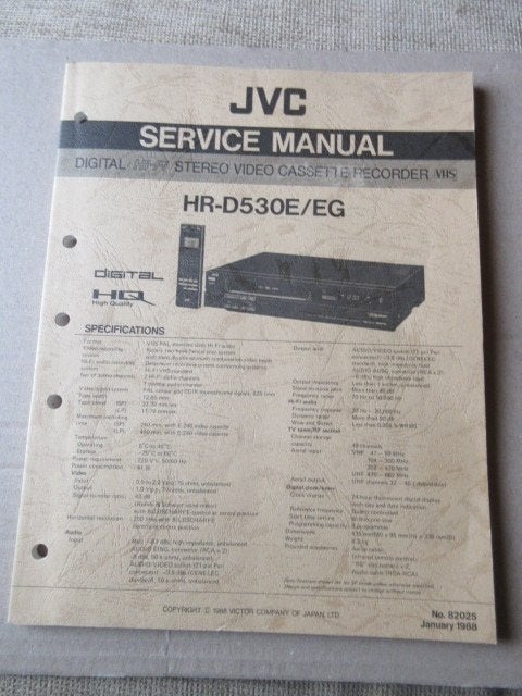 Manuel de service Magnétoscope JVC HR-D530E/EG N82025, TV, Hi-fi & Vidéo, Envoi, Utilisé, Lecteur ou enregistreur VHS