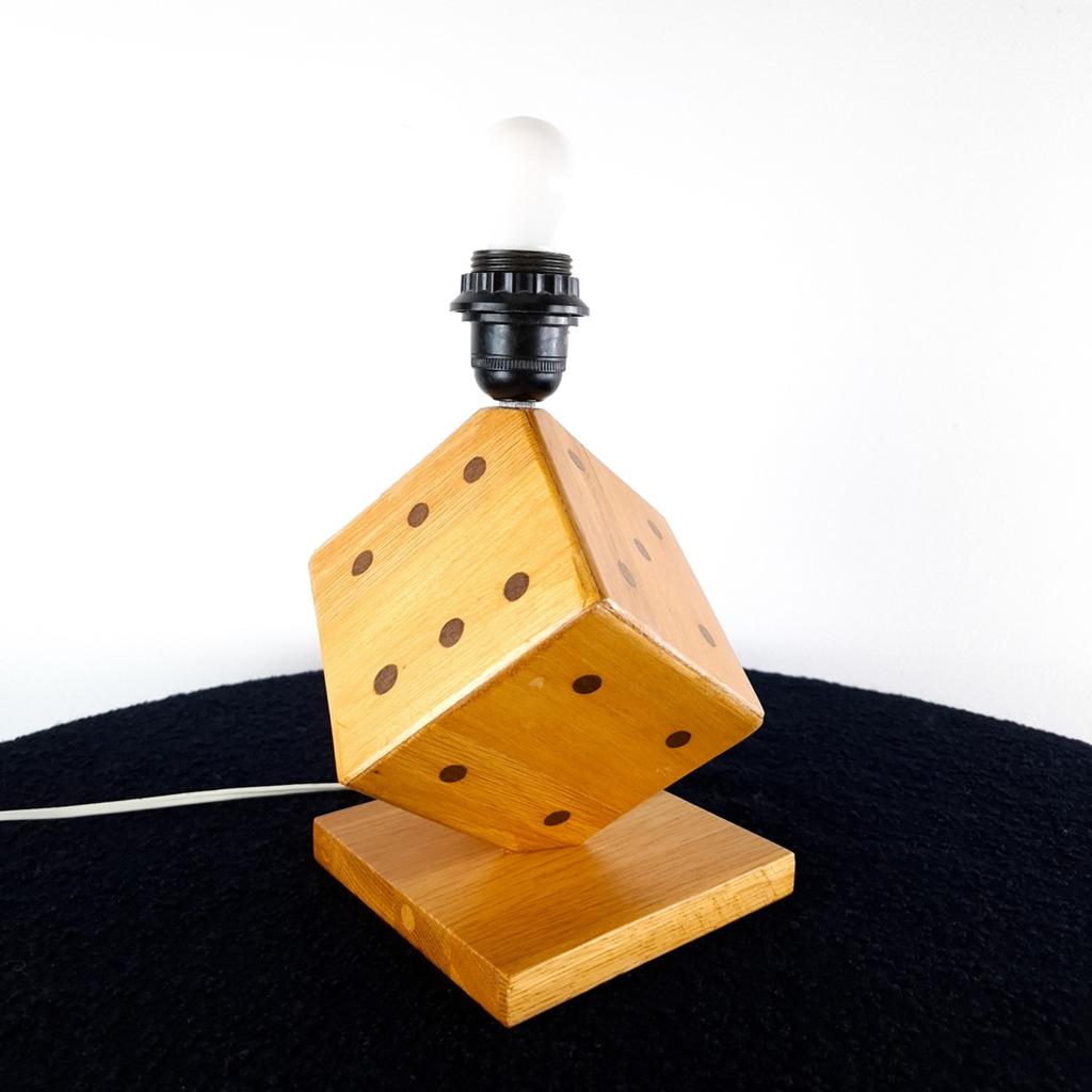 Vintage houten dobbelsteen lampvoet jaren 70, Antiek en Kunst, Ophalen of Verzenden