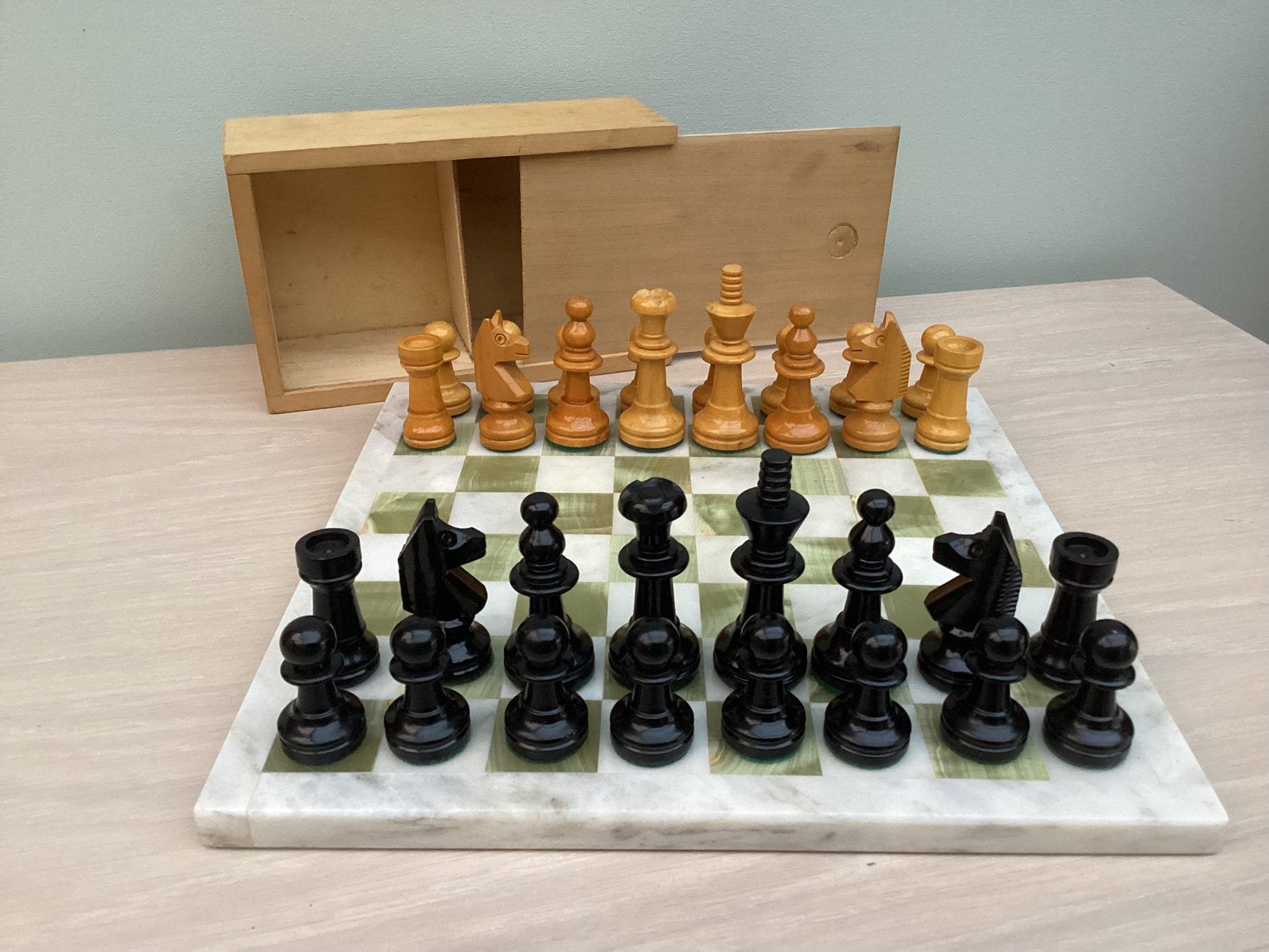 LUXE SCHAAKSET- COMPLEET /MARMER- ONYX BORD&STAUNTON STUKKEN, Ophalen, Gebruikt