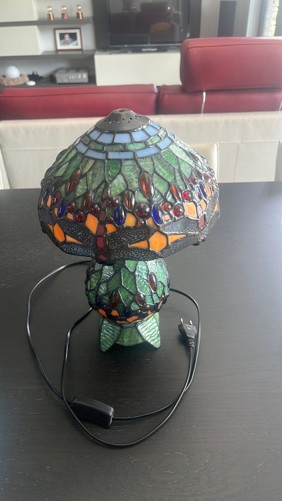 Tiffany stijl tafellamp in glas-in-lood, Ophalen, Zo goed als nieuw, Glas