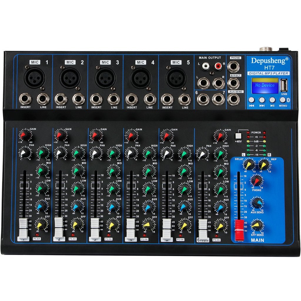 HT7 Draagbare bluetooth-audio-mixer mengpaneel met USB, Ophalen of Verzenden, Zo goed als nieuw, 5 tot 10 kanalen