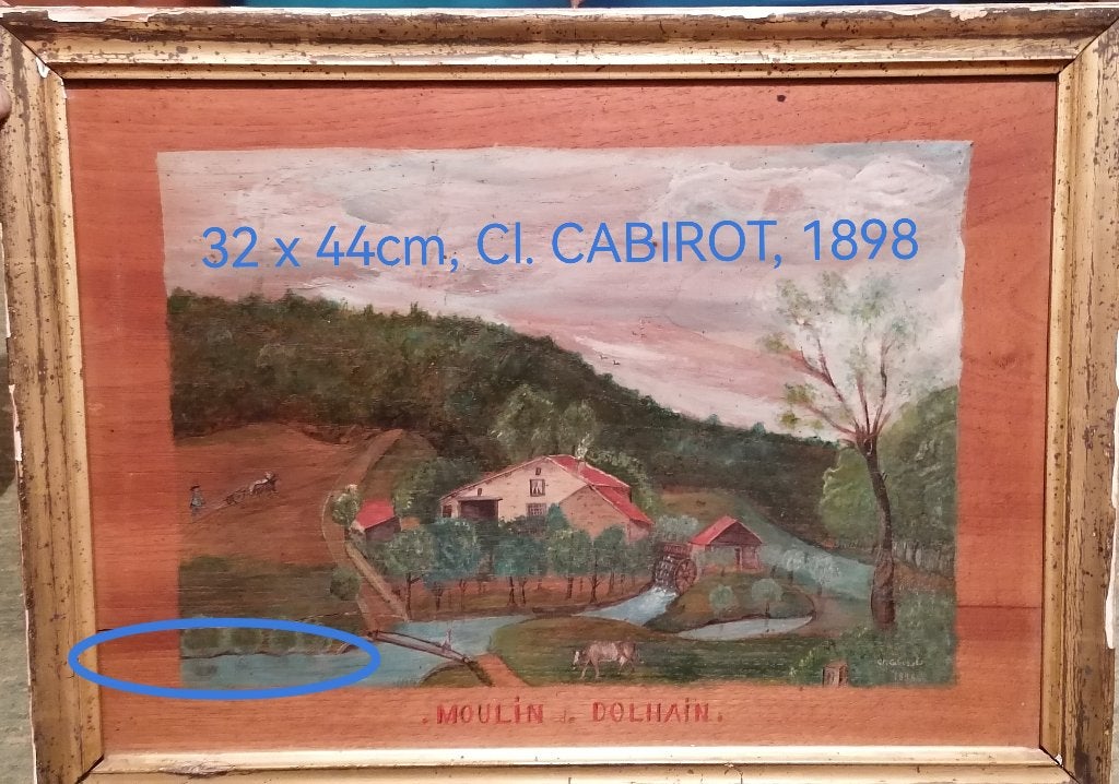 Peinture de Moulin de Doulhain, Peint à la main, Panneau, Vintage, Maritime / eau