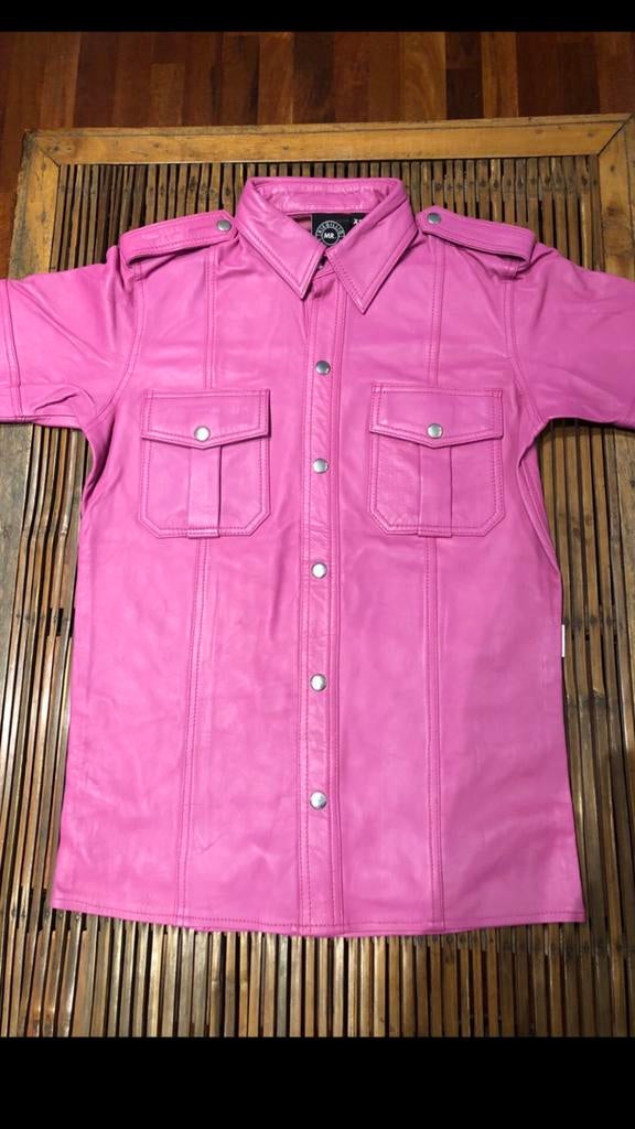 Real leather police shirt - size XS, S or Small M, Enlèvement ou Envoi, Neuf, Rose, Tour de cou 38 (S) ou plus petit