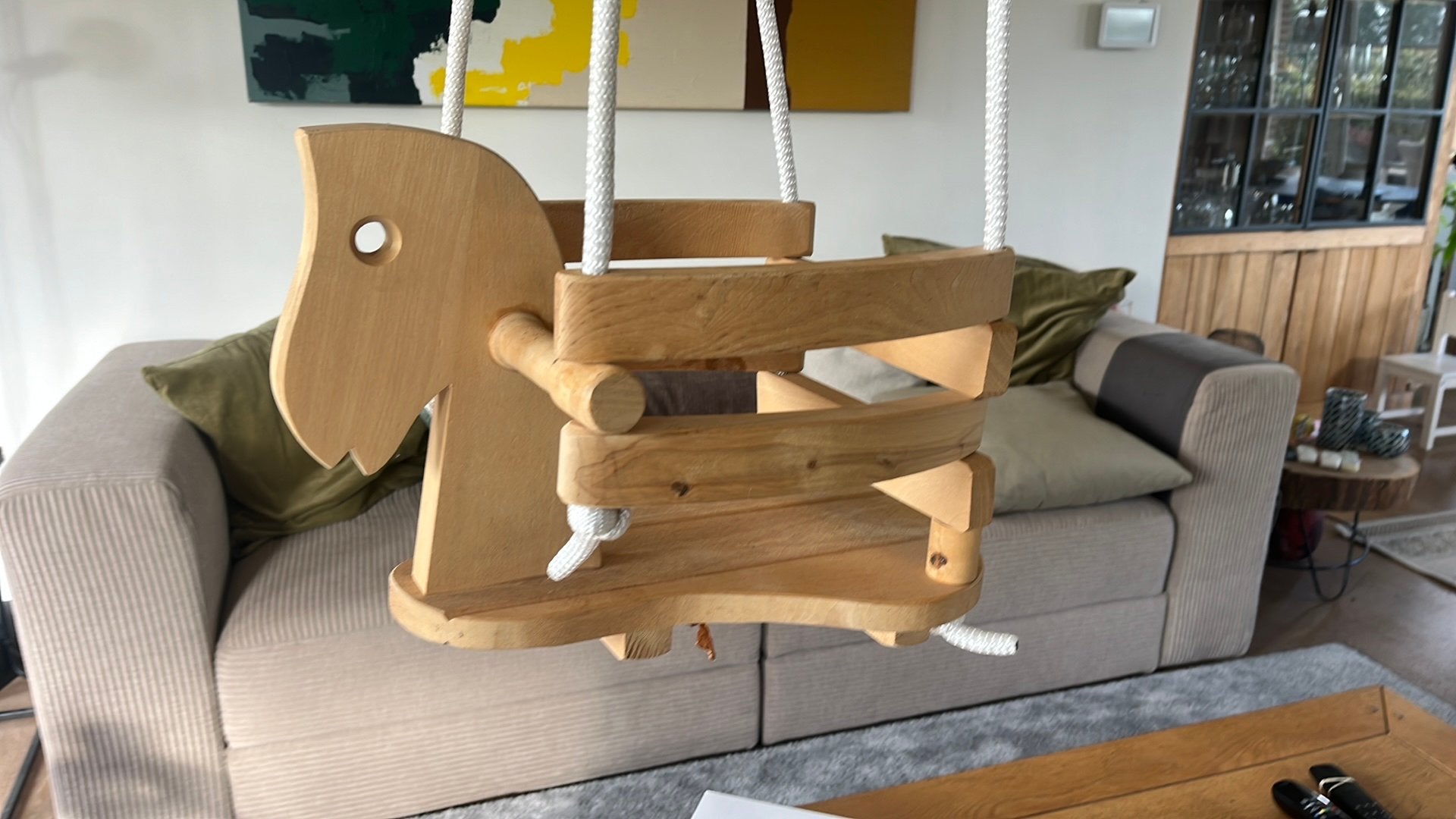 Baby schommel paardje in masief hout, Ophalen, Nieuw