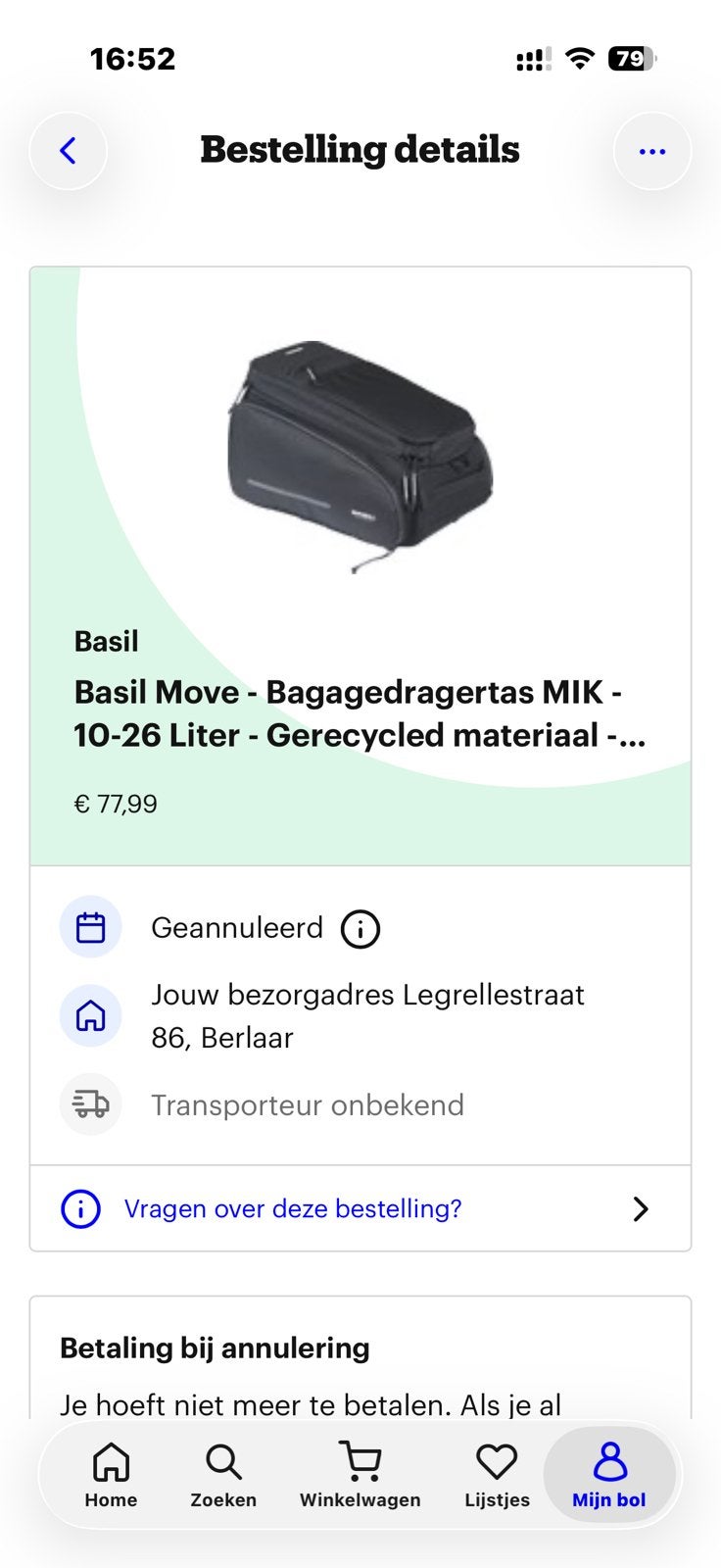 Fiets tas voor van achter, Fietsen en Brommers, Ophalen, Zo goed als nieuw