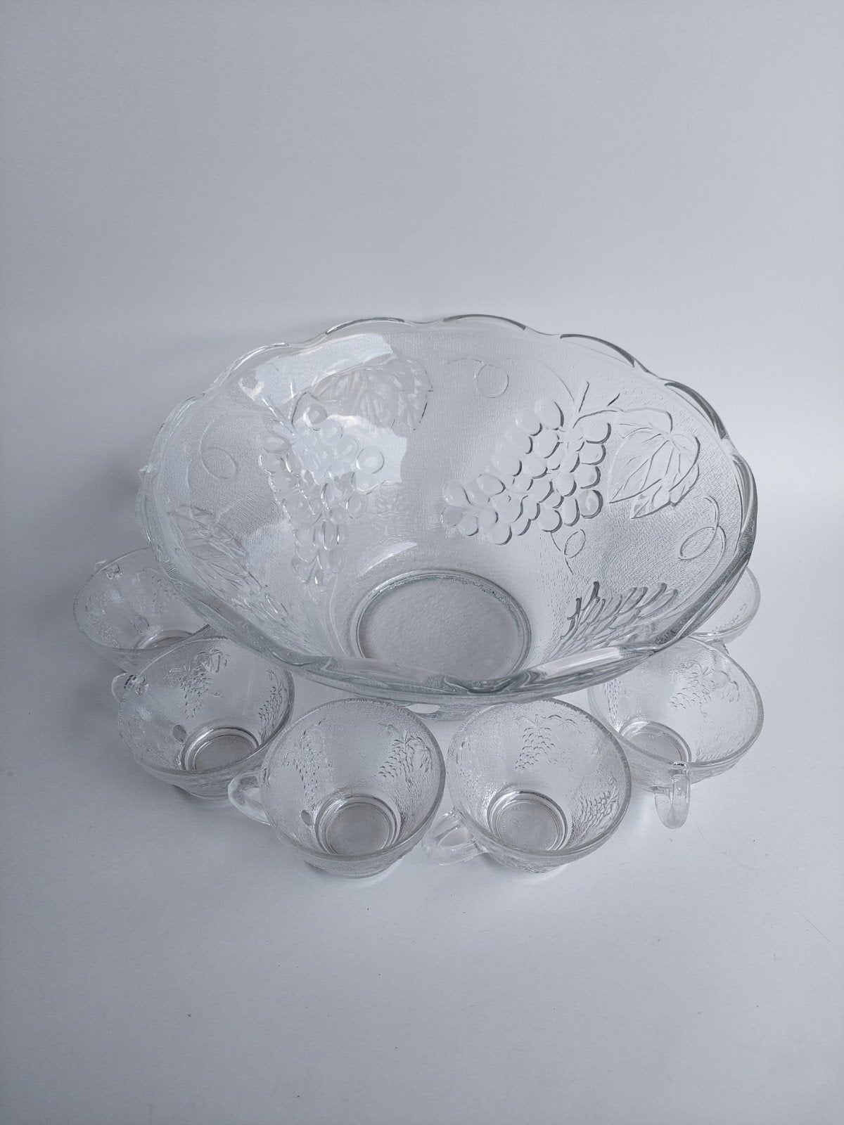 Vintage glazen punchbowl met 11 glaasjes en lepel, Enlèvement