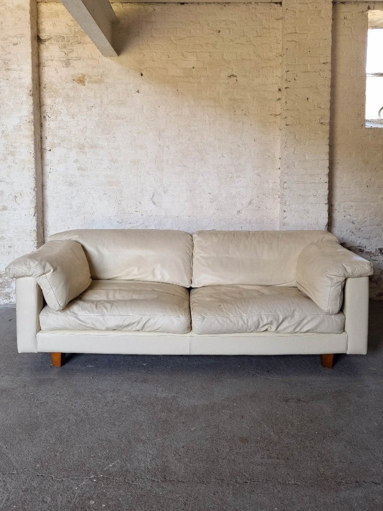 Echt Lederen 2,5-zitsbank Touché - Creme, Off-white, Huis en Inrichting, Zetels | Zetels, Ophalen, Gebruikt, Tweepersoons, 75 tot 100 cm