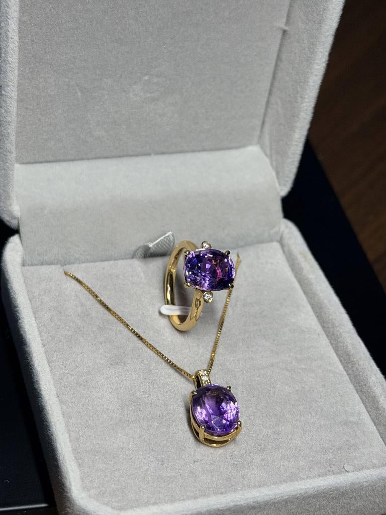 Bague/Pendentif OR18K Améthyste+Diamants Naturels Certificat, Neuf, Or, Or, Enlèvement
