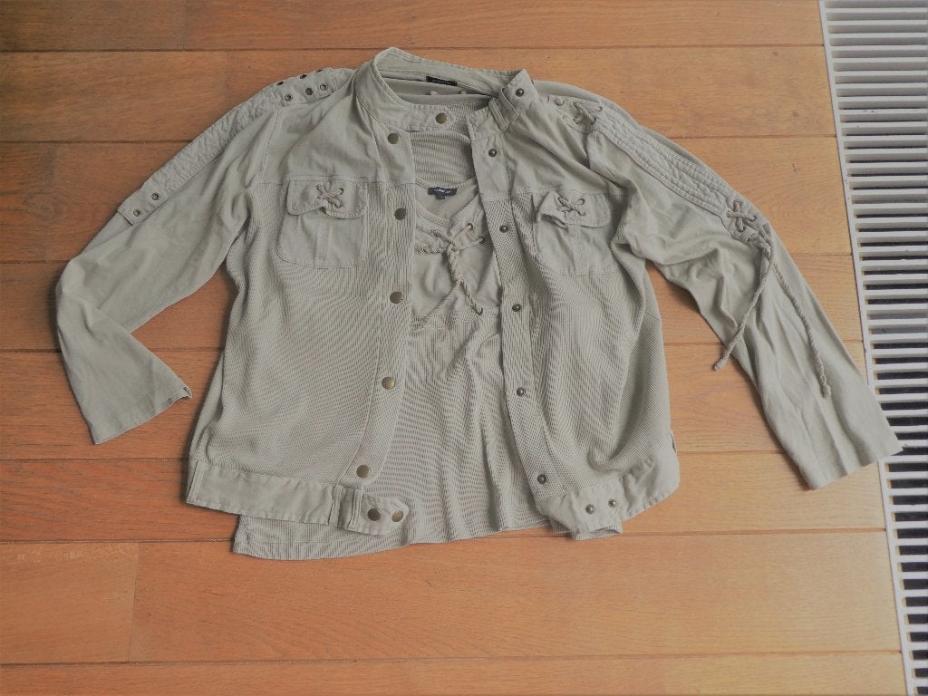 Beige, katoenen twinset Caroline Biss – maat 44 / 46, Beige, Maat 42/44 (L), Ophalen of Verzenden, Zo goed als nieuw