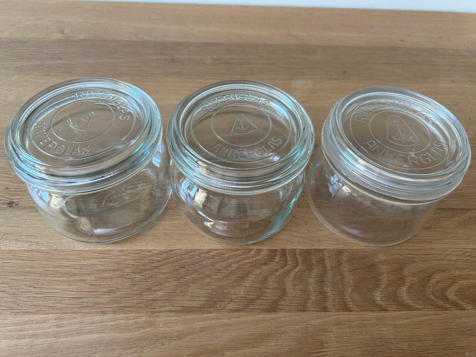 3 vintage Ankerglas / Rillenglas inmaakpotten met deksel, Maison & Meubles, Cuisine | Casseroles & Poêles, Utilisé, Autres types