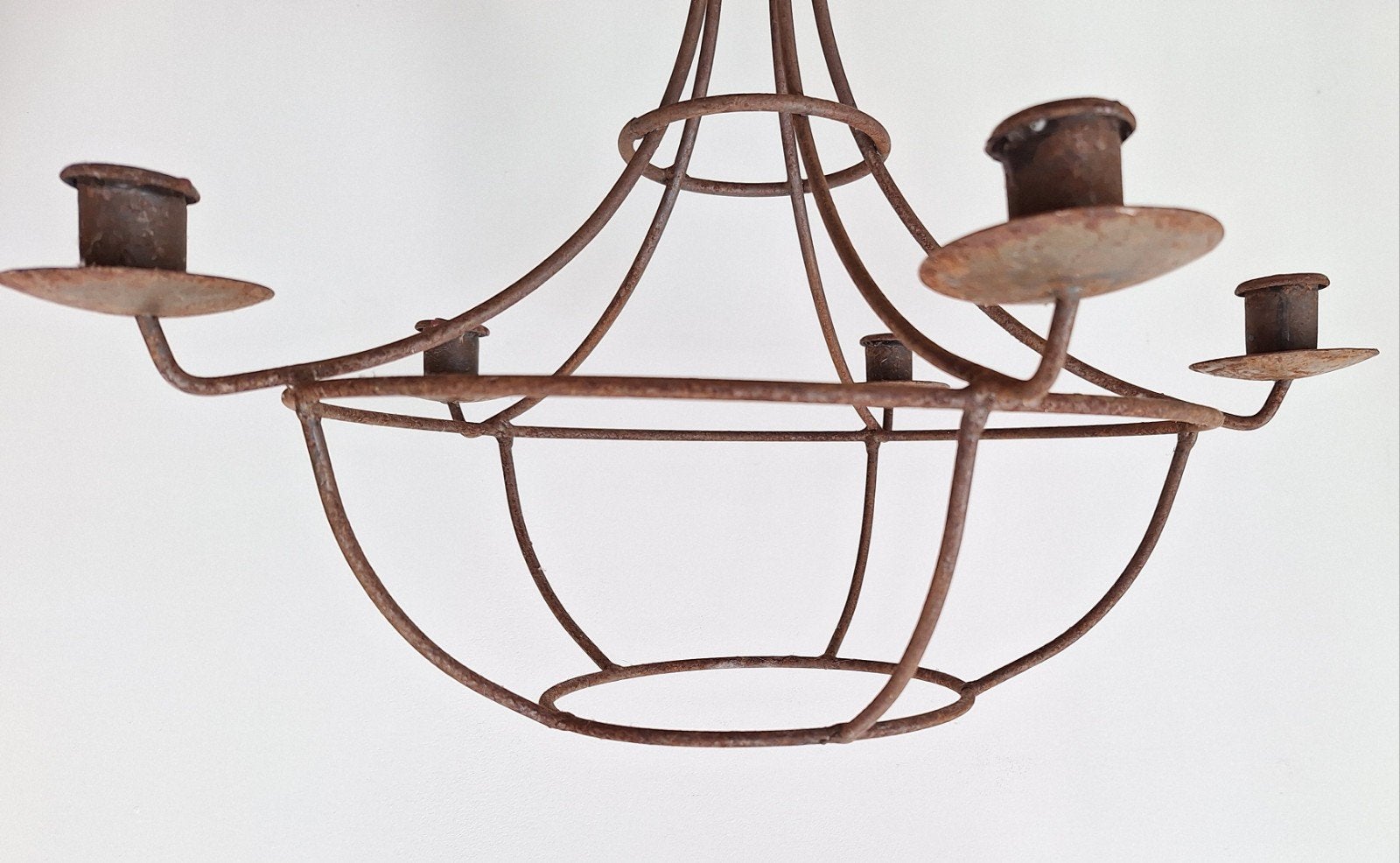 Ancien lustre à bougies rustique à 5 bras, cabanon/rural, Antiquités & Art, Enlèvement ou Envoi
