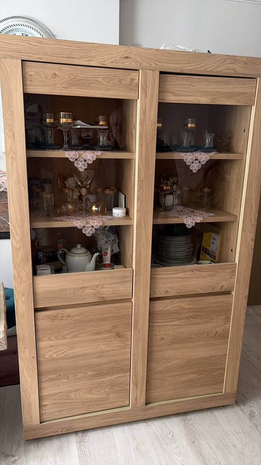 Ensemble Vitrine + Meuble TV en Excellent État, Maison & Meubles, Armoires | Vitrines, Enlèvement, Comme neuf, Chêne
