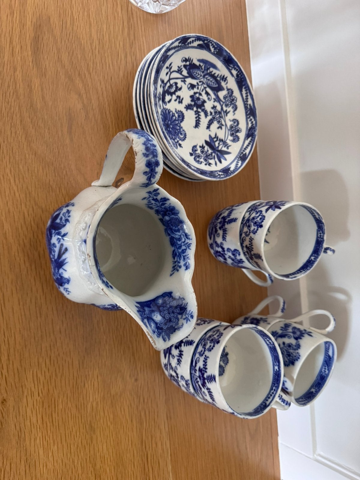 Antiek blauw-wit transferware servies, Antiquités & Art, Antiquités | Services (vaisselle) complet, Enlèvement