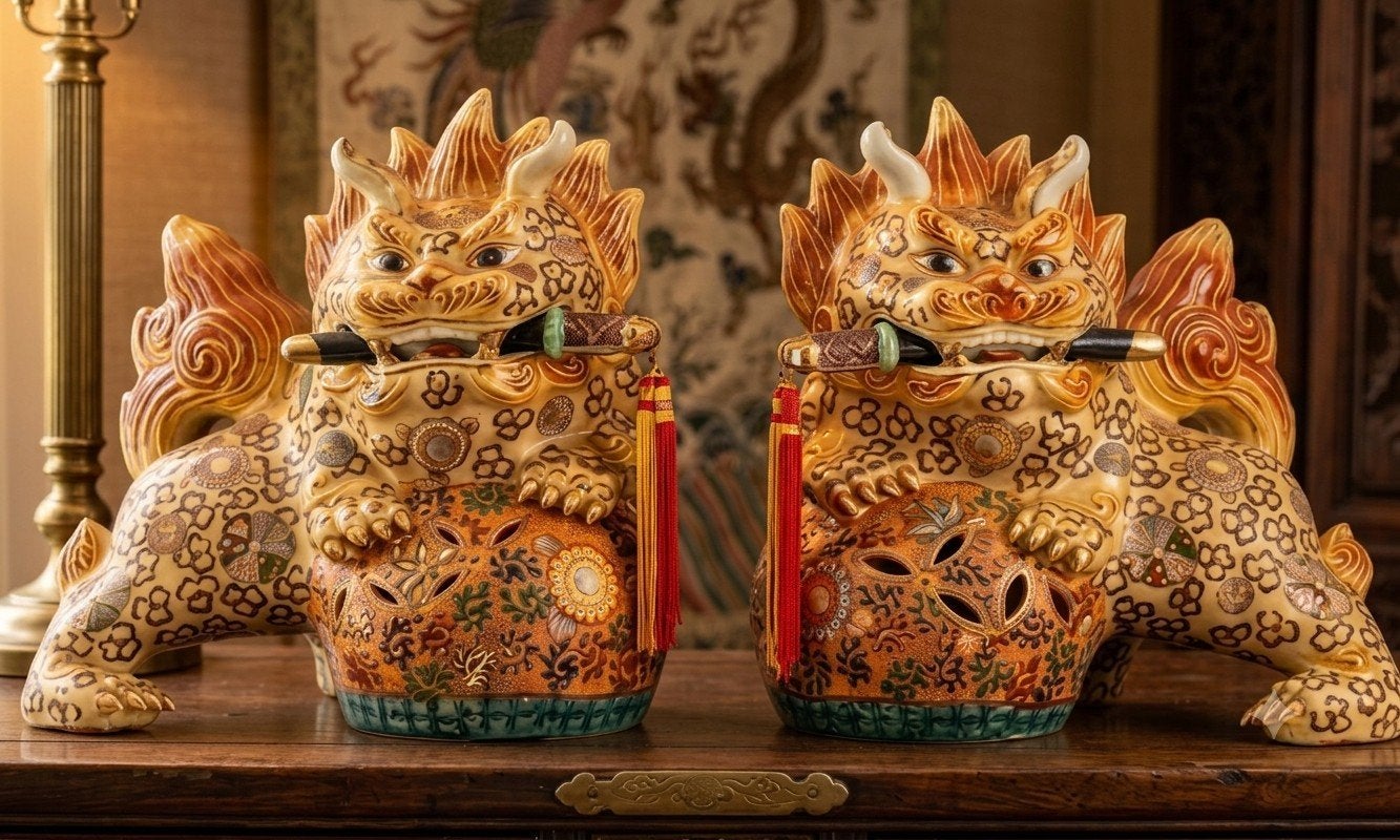 Paar grote antieke chinese Foo Dogs., Antiek en Kunst, Ophalen