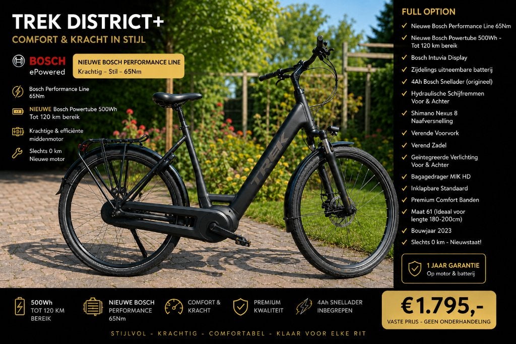 Trek District+ 2023 Nieuw Motor & Batterij 500Wh MT61, 59 cm of meer, Ophalen, Zo goed als nieuw, 50 km per accu of meer