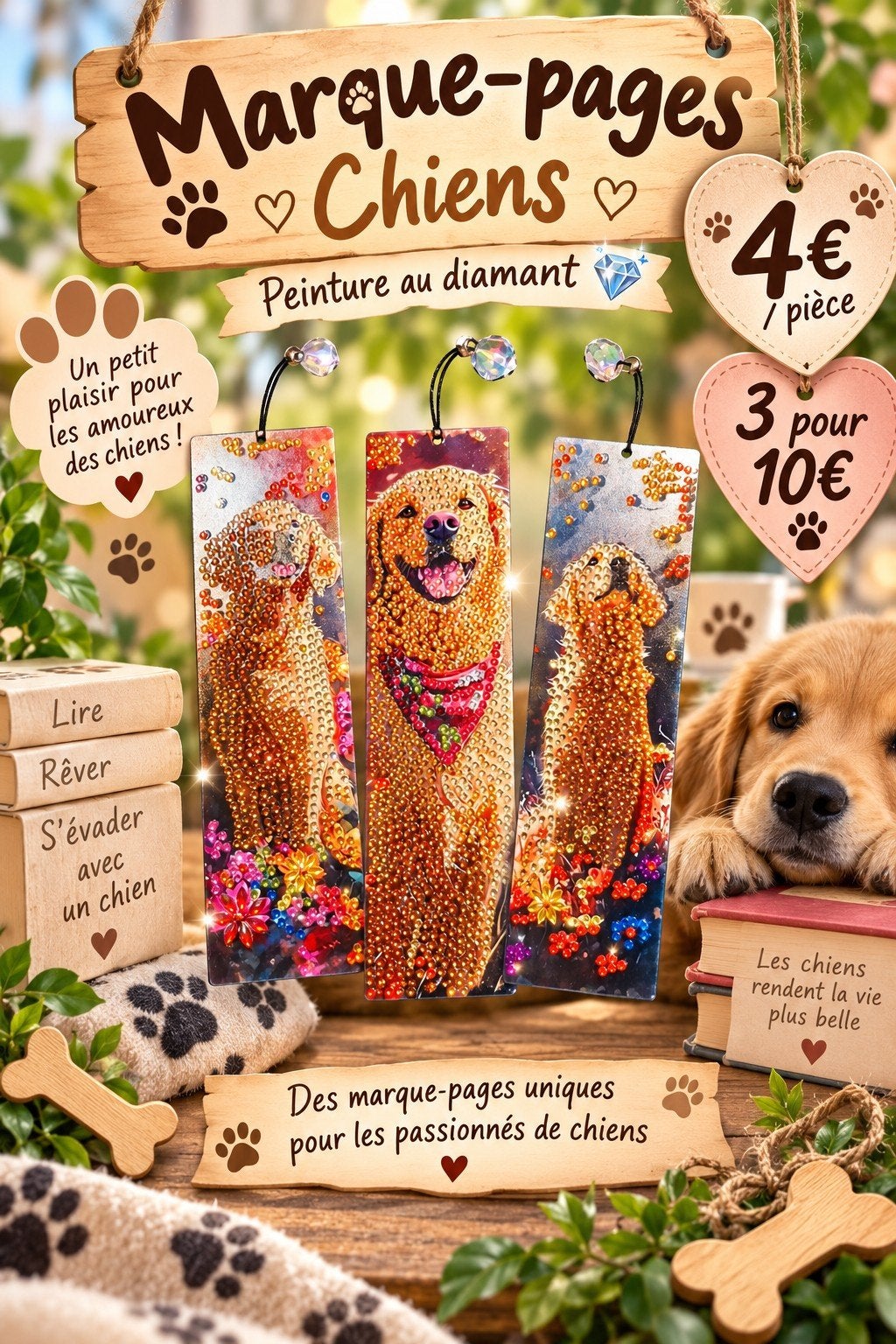 lots de 3 marque page chiens en diamond painting, Enlèvement ou Envoi, Comme neuf, Broderie ou Couture, Convient aux enfants