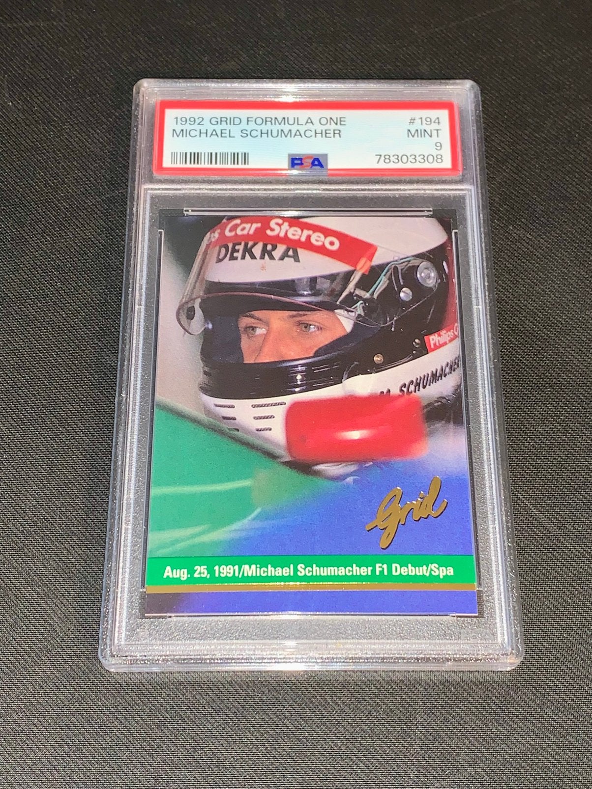 1992 GRID FORMULA ONE MICHAEL SCHUMACHER #194 SPA MINT PSA 9, Ophalen of Verzenden, Zo goed als nieuw, Plaatje