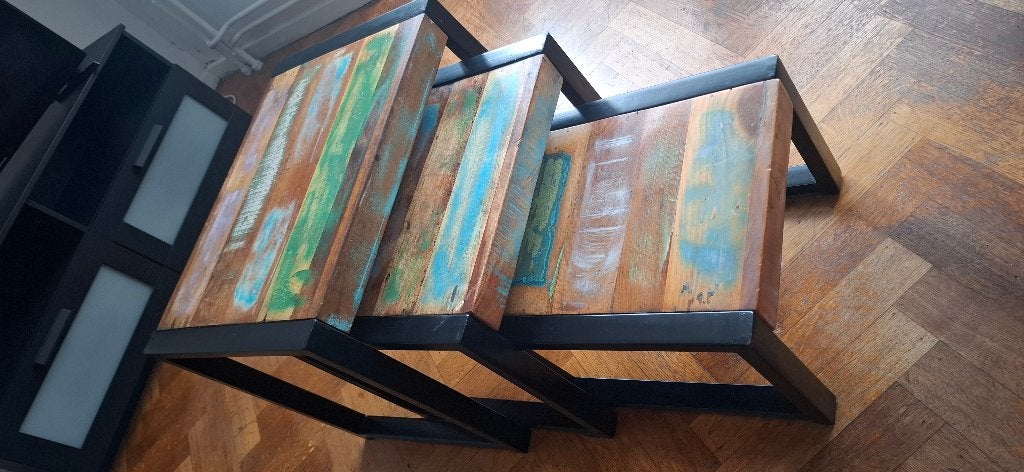 Table basse  gigogne en bois massif, Ophalen, Minder dan 50 cm, Gebruikt, Moderne ethnique