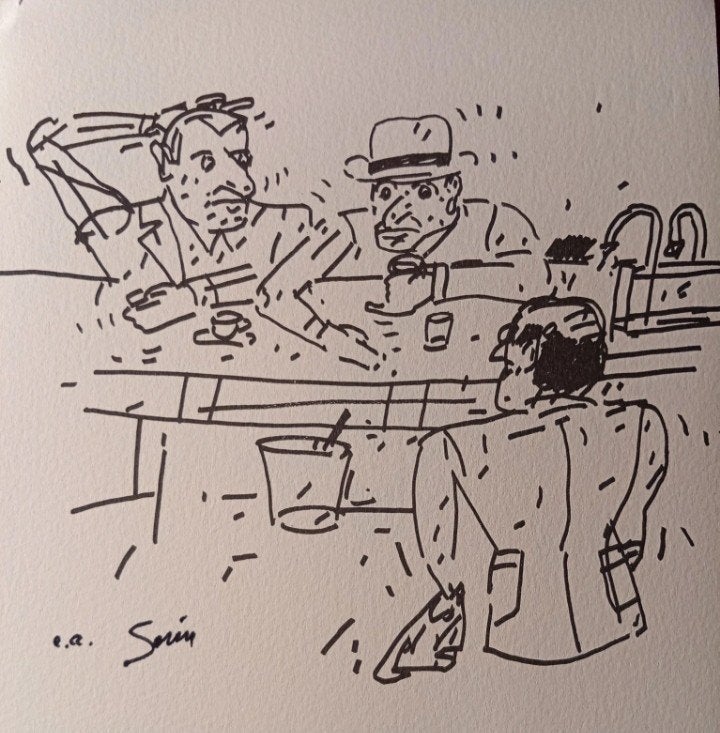 Seguï. 2 gesigneerde antieke prenten. Bistro-scènes, Ophalen of Verzenden