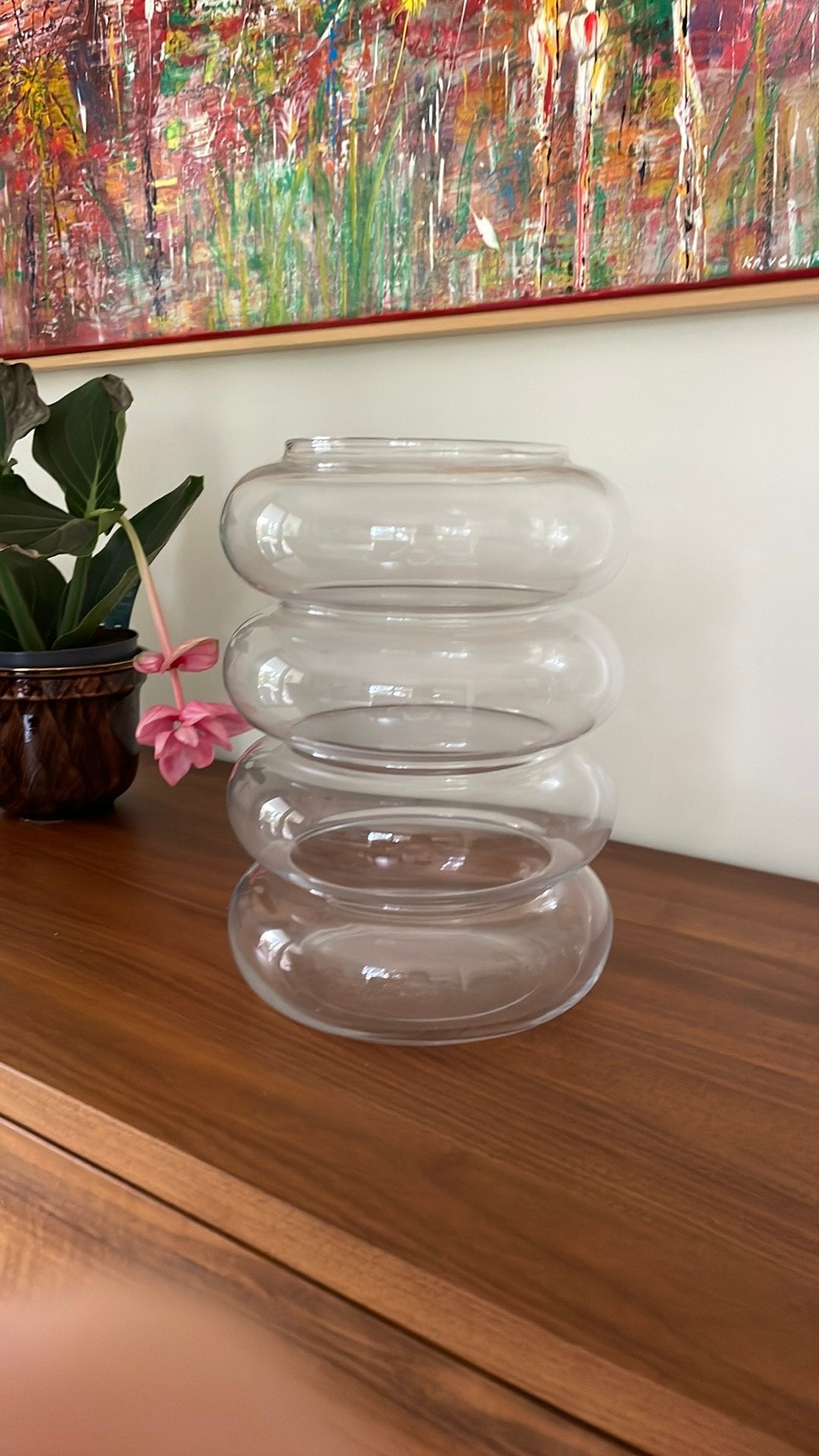Grand vase transparent., Transparent, 35 cm, Comme neuf, Verre