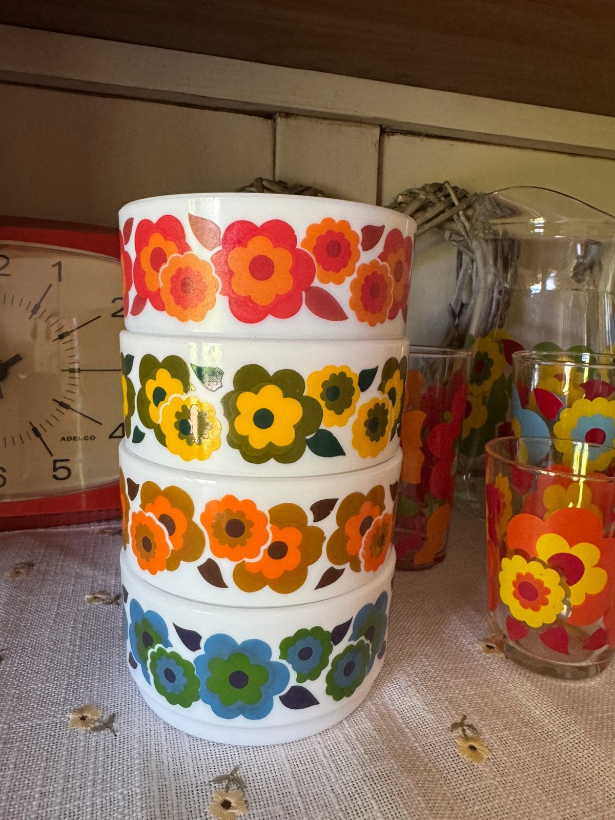 Setje Dessertkommetjes Arcopal Lotus, Maison & Meubles, Cuisine | Vaisselle, Enlèvement ou Envoi, Vintage, Verre, Utilisé