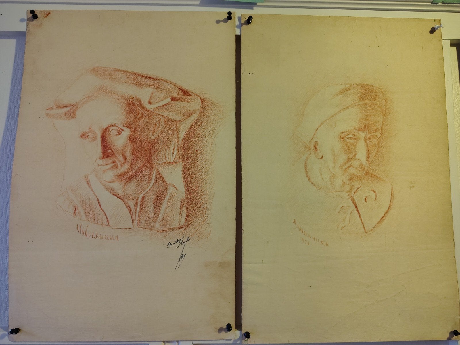 2x potloodtekening Maurice Vander Meeren Tielt, Antiquités & Art, Enlèvement ou Envoi, Dessin au crayon, Signé