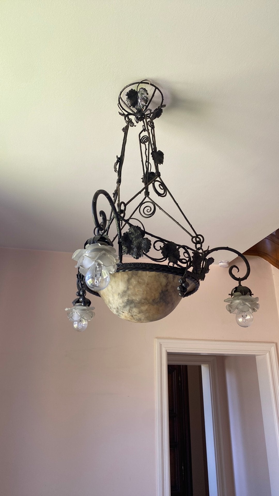 Luster in smeedijzer Art nouveau, Huis en Inrichting, Ophalen, Zo goed als nieuw, Art nouveau
