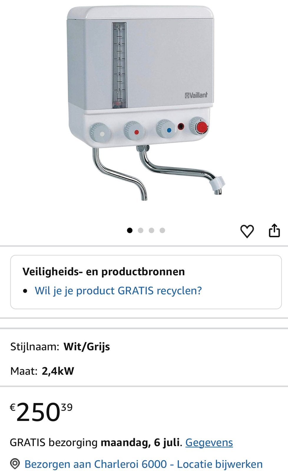 Vaillant VEK 005122 Elektrische wandkookplaat 5 l (wit, Enlèvement ou Envoi, Comme neuf