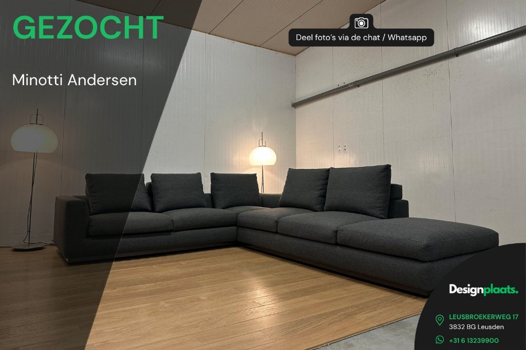 GEZOCHT: Minotti Andersen — Direct Inkoop, Ophalen of Verzenden, Hoekbank, Design Bankstellen Minotti