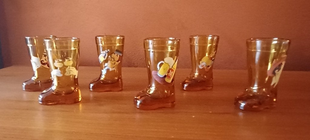 6 vintage shotglaasjes/ jaren '60/ Italiaans/ amber /, Collections, Verres & Petits Verres, Enlèvement ou Envoi