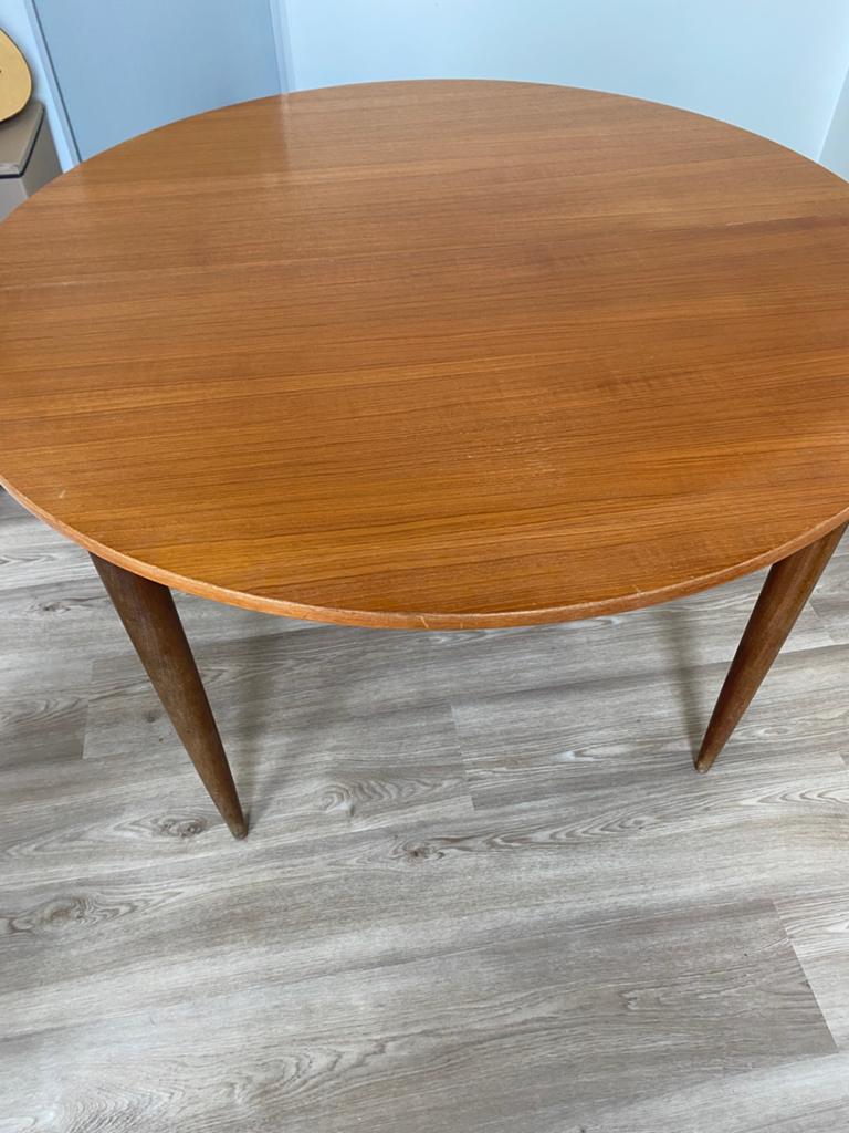 Vintage houten ronde tafel, Huis en Inrichting, Tafels | Eettafels, Ophalen, Gebruikt, 100 tot 150 cm, Vier personen