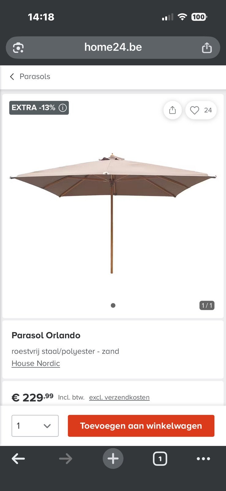 Parasol House Nordic Orland 300x300 cm Nouveau dans sa boîte, Enlèvement, Comme neuf, Base de parasol