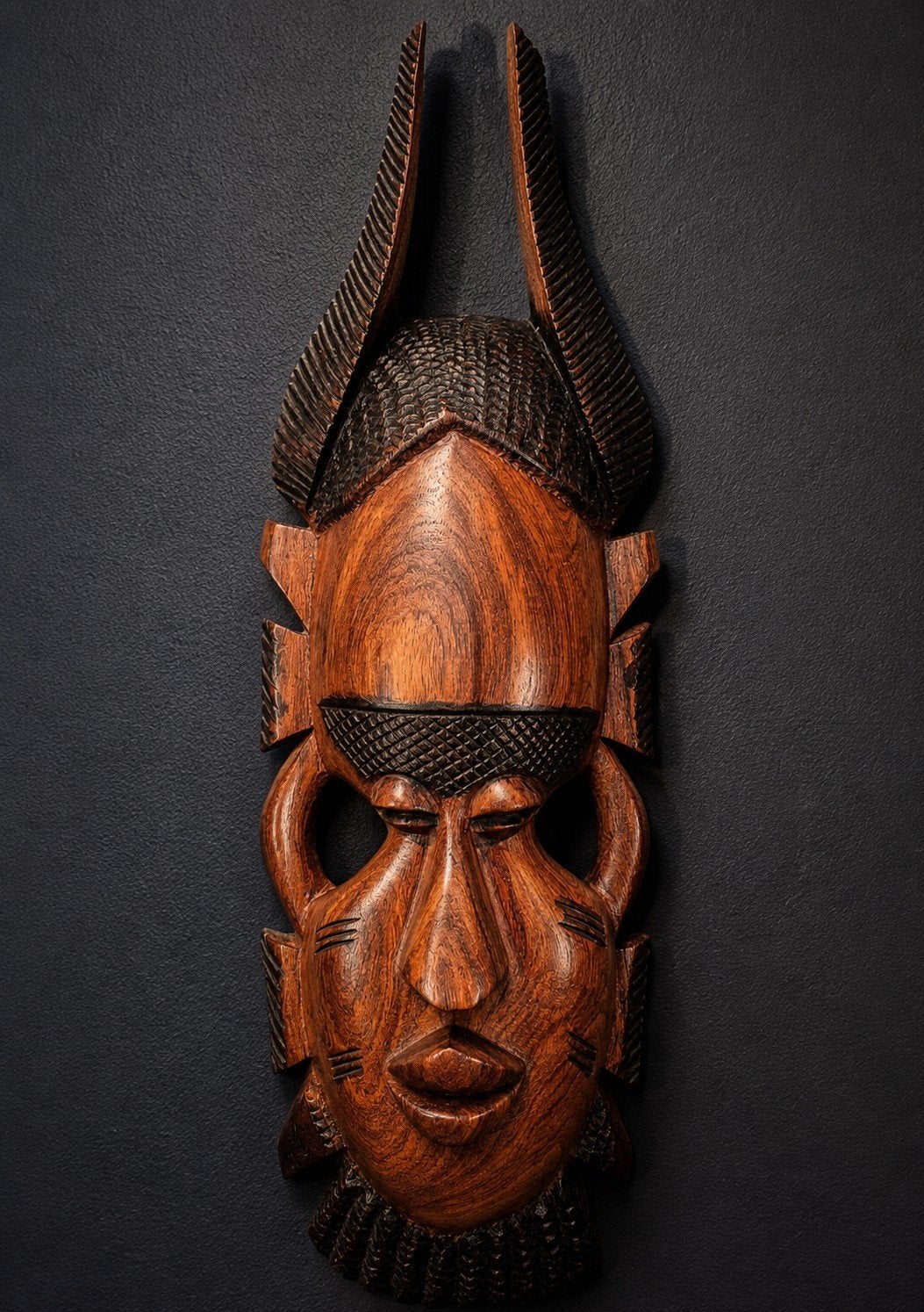 Groot Afrikaans houten wandmasker – handgesneden – ca. 42 cm, Hout, Masker, 45 cm, Handgemaakt