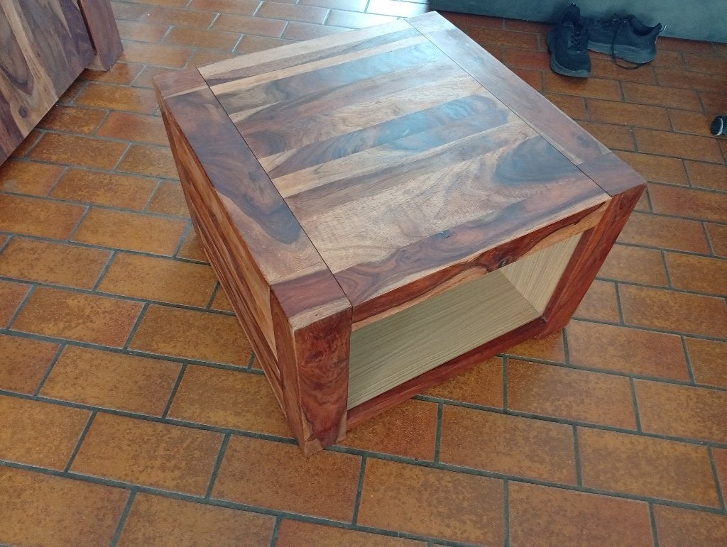 bijzettafeltje carbone in sheesham hout, Ophalen, Minder dan 45 cm, Vierkant, 55 tot 75 cm