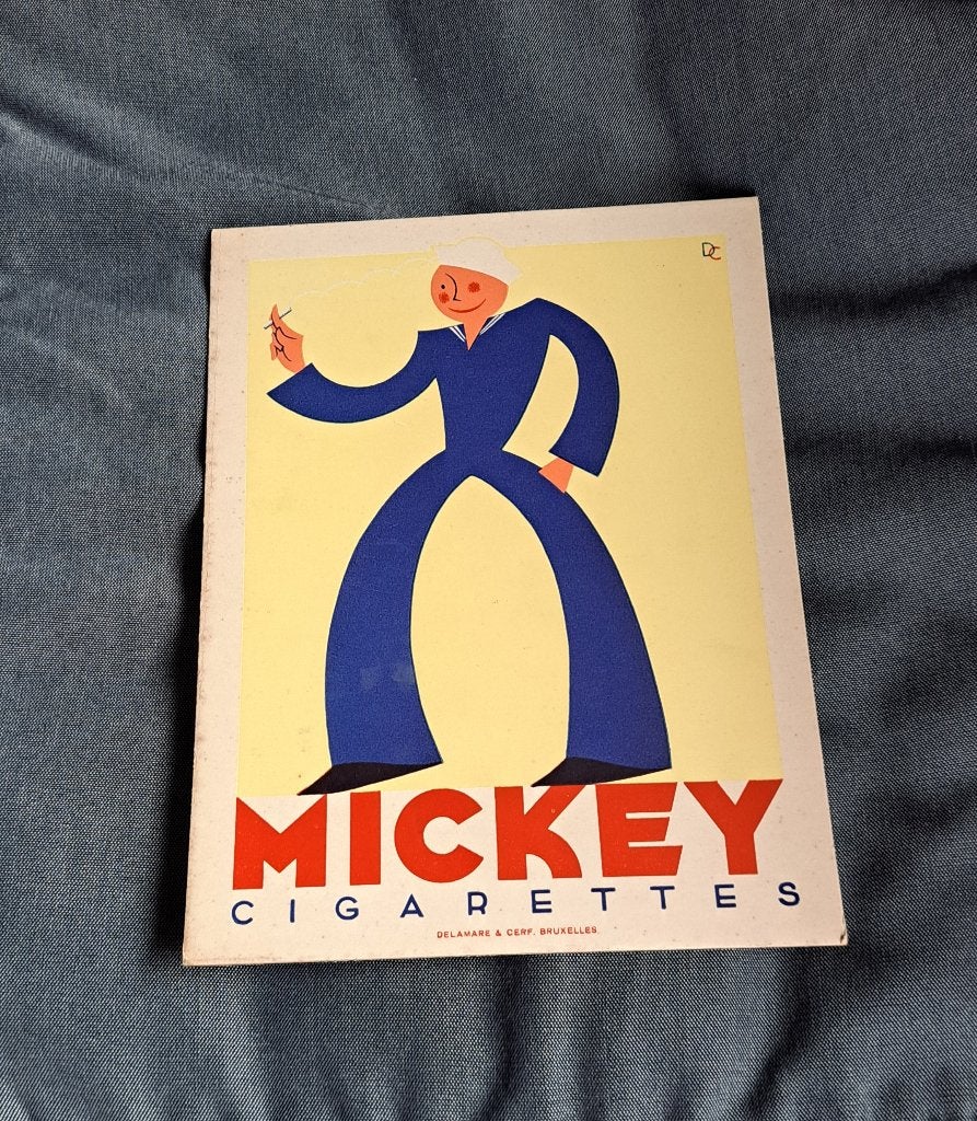 Cigarettes Mickey, Belgique, publicité des années 1930, Enlèvement ou Envoi, Utilisé, Panneau publicitaire
