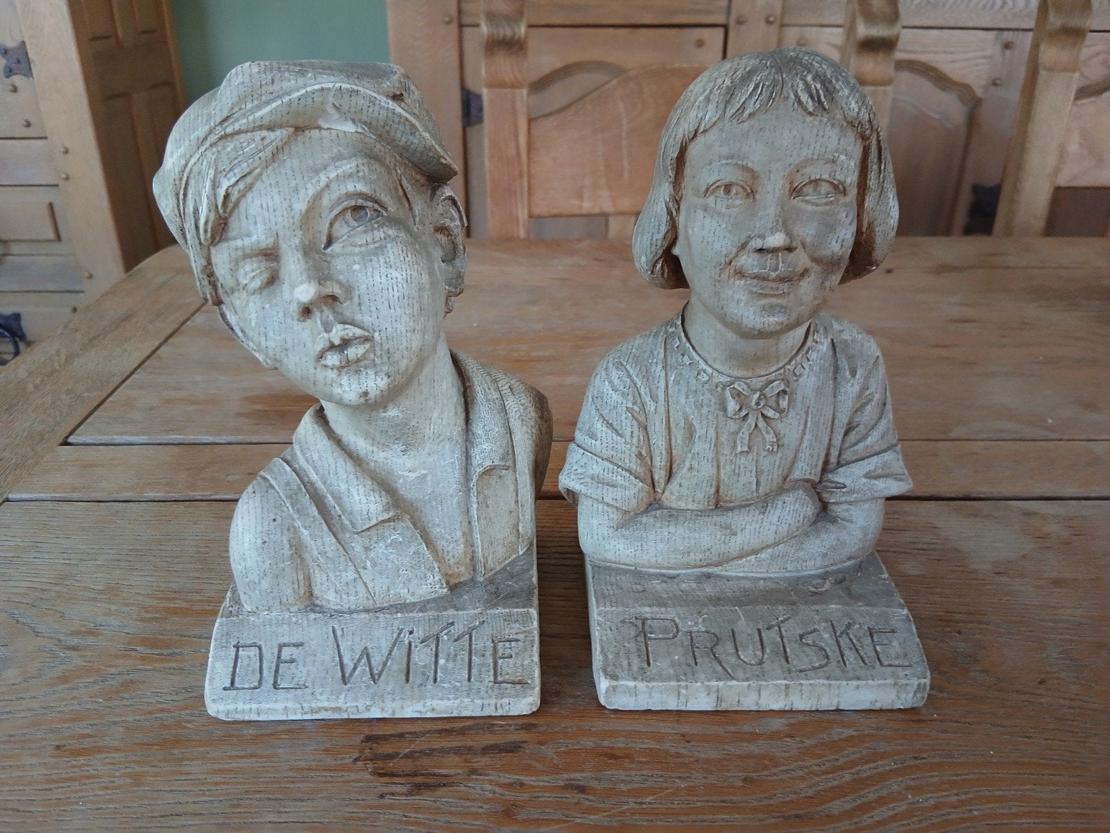 Prachtige set boekensteunen / bustes: De Witte & Prutske (Vl, Verzamelen, Ophalen