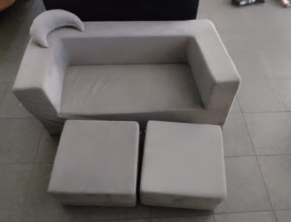 Grijze opvouwbare kinderzetel/play couch + 2 poefen, Huis en Inrichting, Ophalen, Zo goed als nieuw