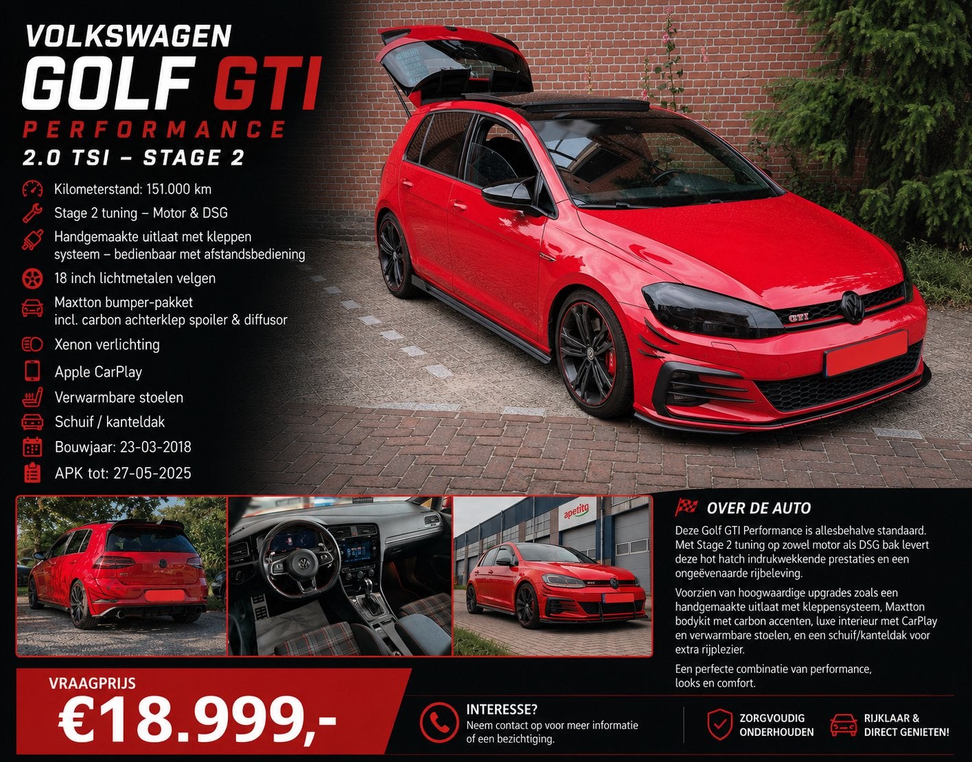 Volkswagen Golf GTI Performance 2.0 TSI 450 PK Stage 2 Tuned, Auto's, Dealer onderhouden, Stof, Adaptive Cruise Control, Euro 6