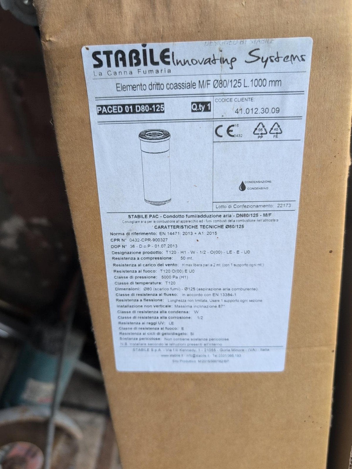 Conduit coaxial STABILE PAC Ø80/125 – 1 m – NEUF, Enlèvement