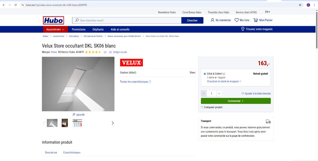 Velux Store occultant DKL SK06 1025 SC, Neuf, Moins de 100 cm, Enlèvement, 50 à 100 cm