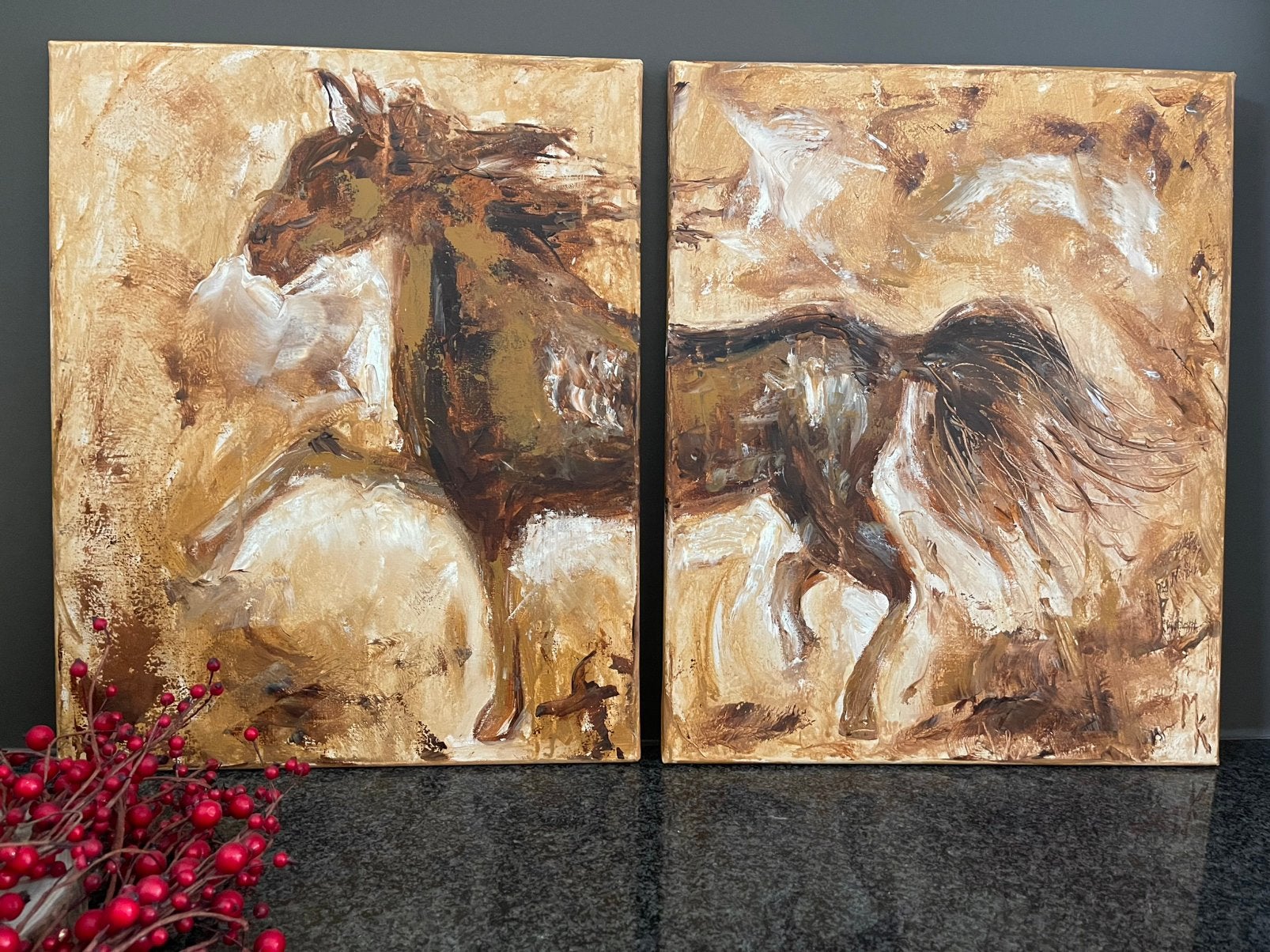Schilderij 2 luik paard Mk Art, Ophalen of Verzenden