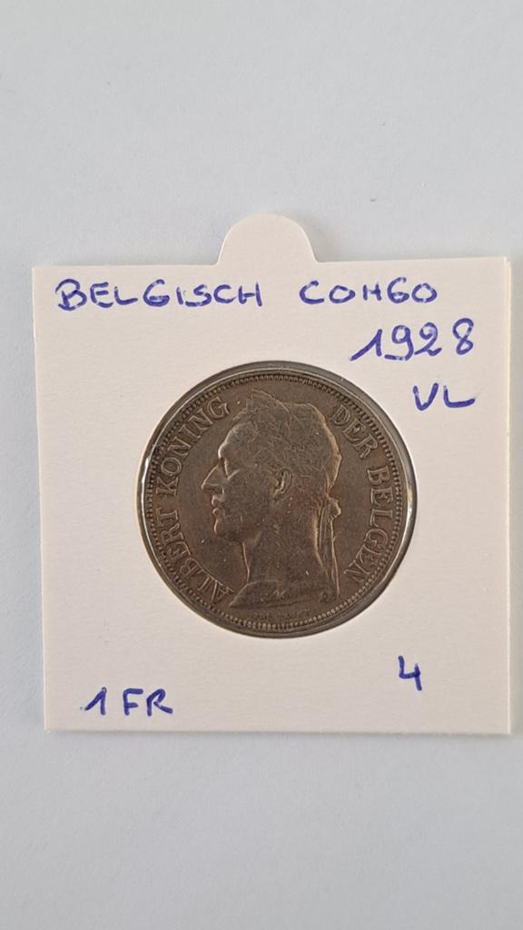 Belgisch congo 1 fr 1928 vlaams GERES GINO, Postzegels en Munten, Munten | Afrika, Ophalen of Verzenden