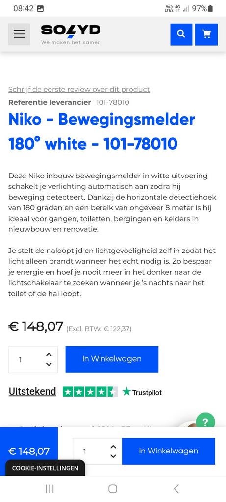 Bewegingsmelder Niko inbouw, Ophalen, Nieuw