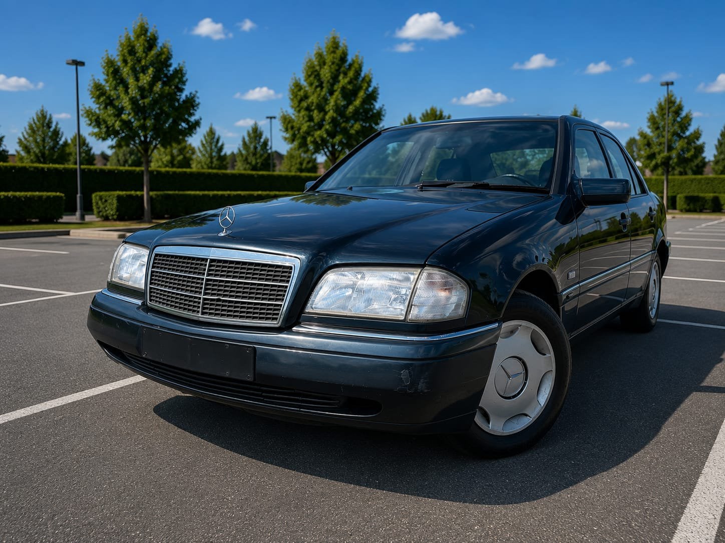 MERCEDES C200 Benzine 1e eigenaar, Auto's, Voorwielaandrijving, Stof, Zwart, Blauw